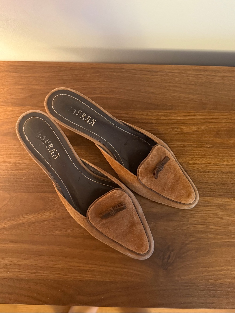 Vintage Ralph Lauren Camel Suede Pointed Toe Slip-On Mules